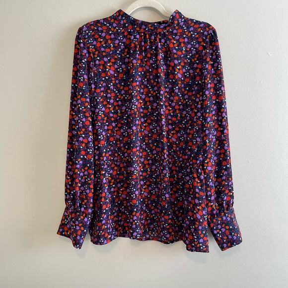 Halogen Size 2X Black Orange Purple Floral Blouse Long Sleeves - Picture 1 of 6